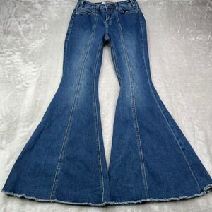 Rock & Roll Denim Bell Bottom Jeans Womens 26x32 Blue Front Seam High Rise Flare